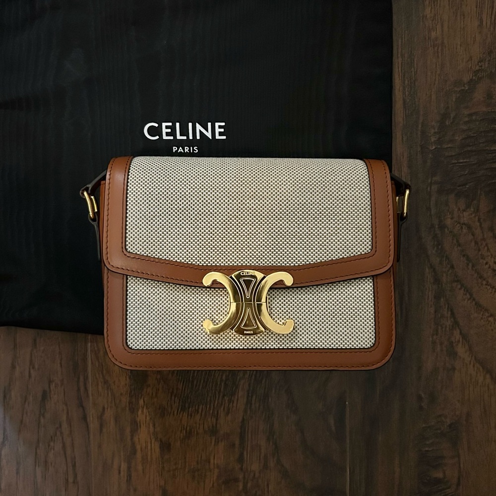 Celine Teen Triomphe in Textile and Calfskin Natural/Tan